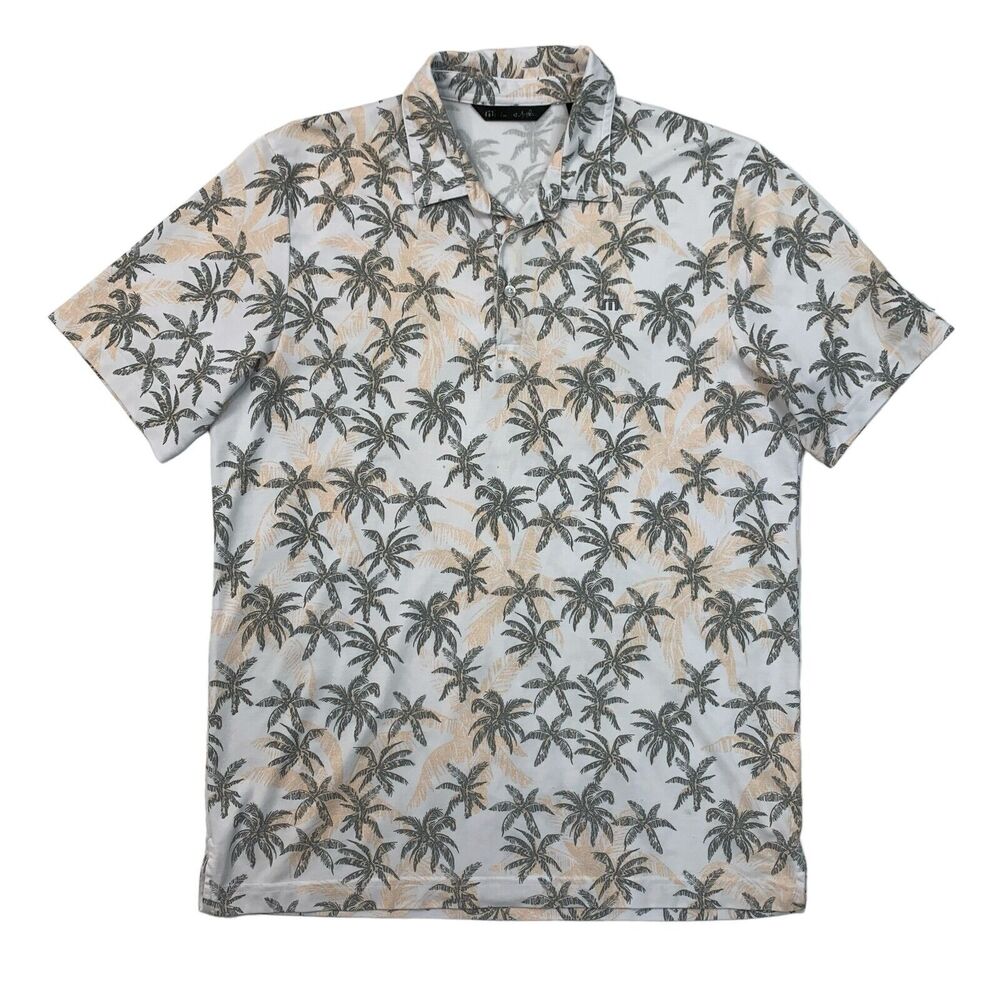 Travis Mathew Polo Shirt Mens L Large White Palm Tree Allover Island Print Golf